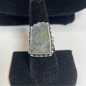 Silver Tone Gray Labrodite Stone Ring Size 8